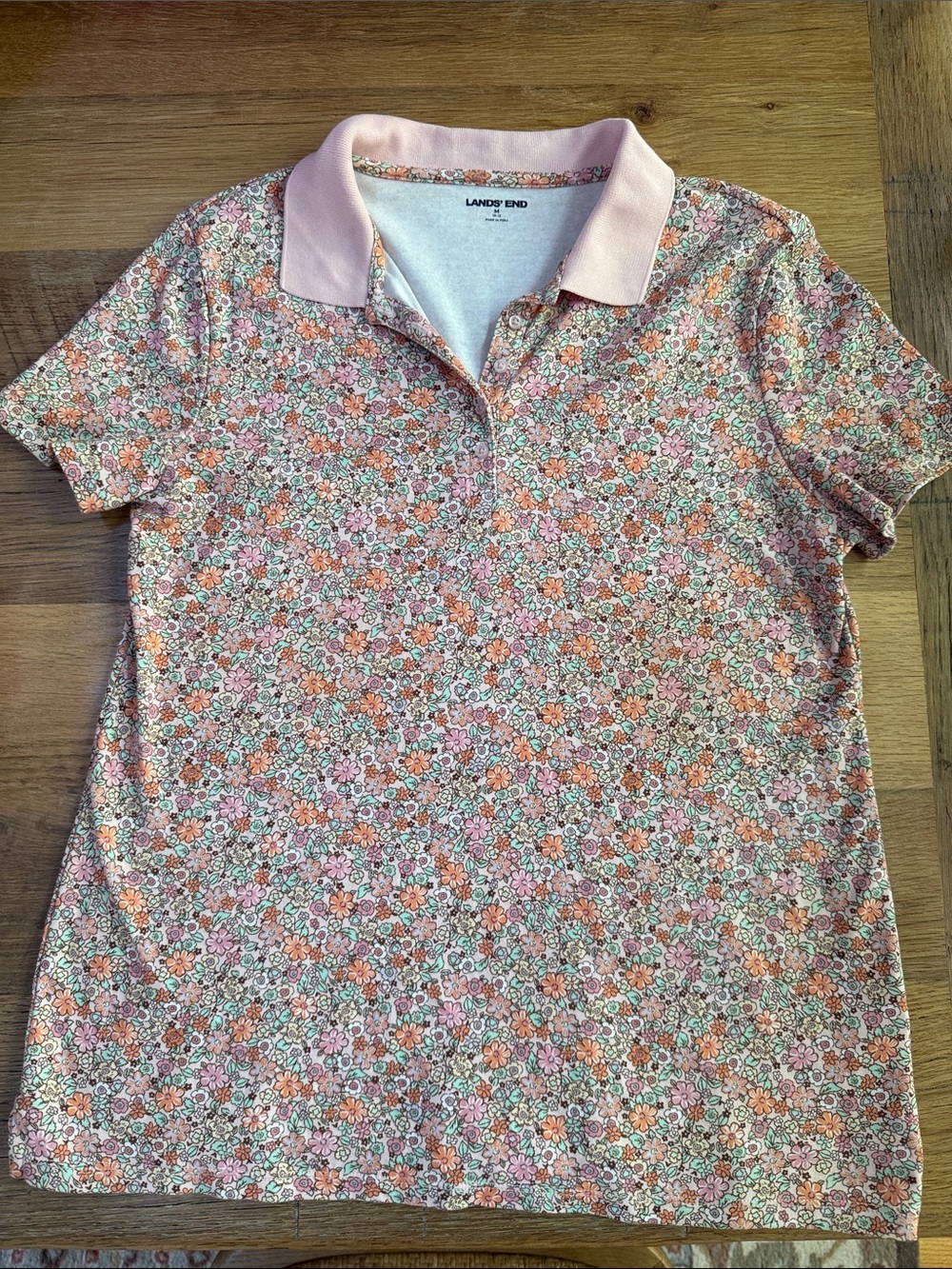 Lands' End Pink Floral Polo Shirt